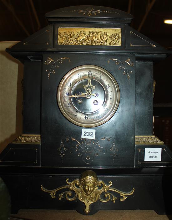 Victorian black marble eight day mantel clock